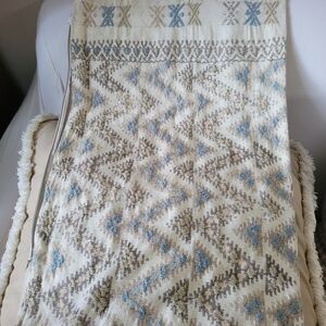 Pottery Barn Cream and Blue Geometric Print Lumbar Pillow Cover